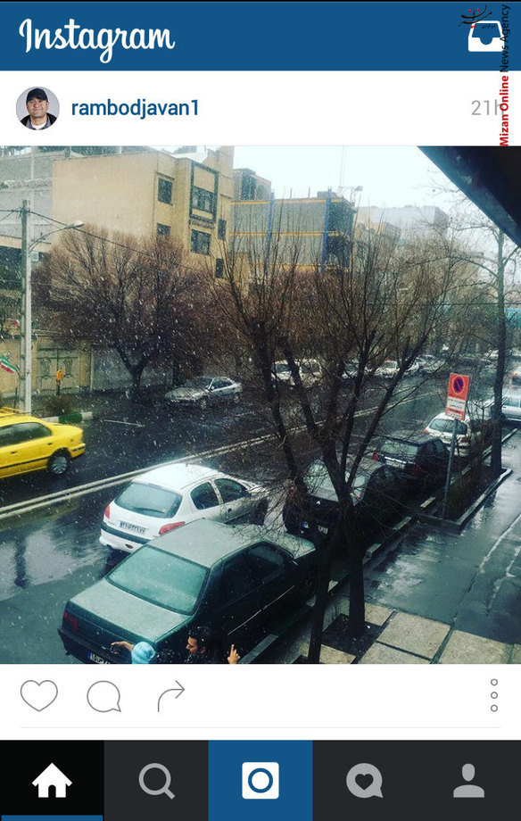 عکس رامبد جوان از برف دیروز تهران