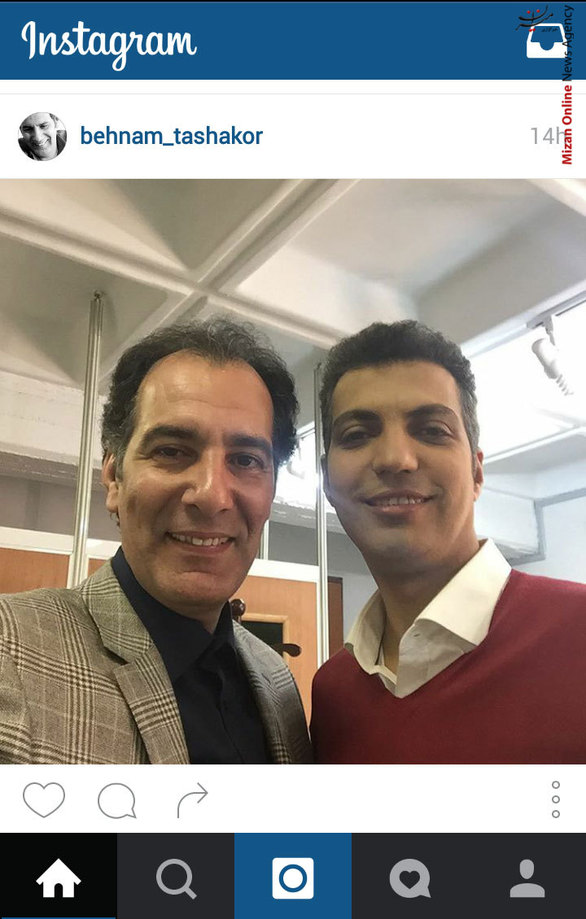 سلفی بهنام تشکر و عادل فردوسی پور قبل از اجرای برنامه 90