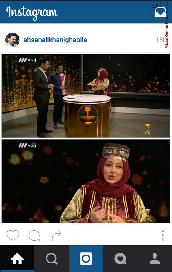 حاضر شدن بهنوش بختیاری با لباس سنتی در برنامه تلویزیونی «سه ستاره»