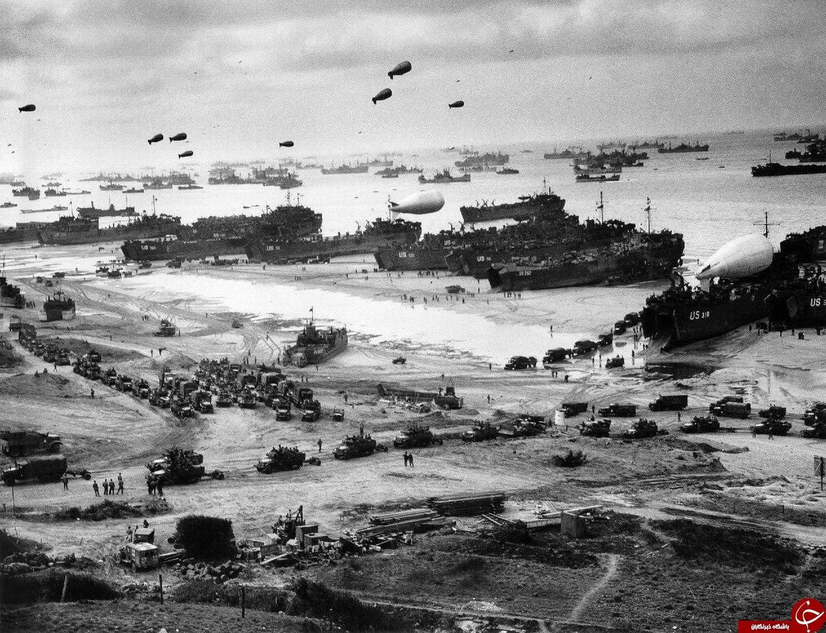 تخلیه تجهیزات جنگی از کشتی ها در اوماها برای حمله به نرماندی؛ 1944