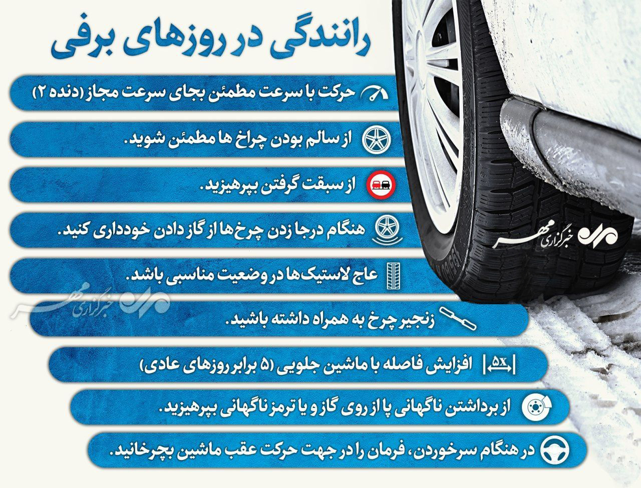 ترفند‌هایی برای رانندگی در روز‌های برفی +اینفوگافی