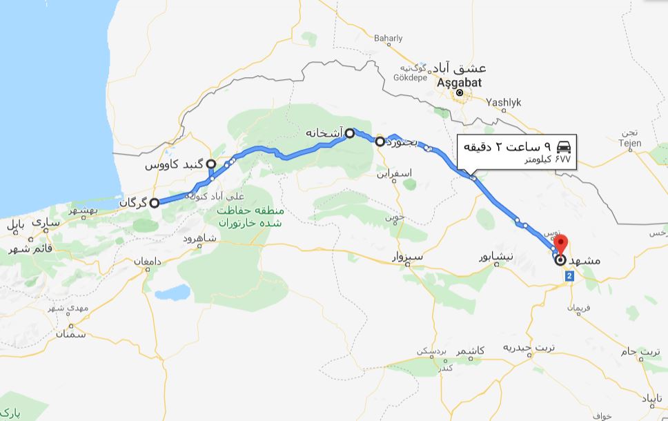 فاصله گرگان تا مشهد چقدر است؟ +نقشه سفر فاصله گرگان تا مشهد چقدر است؟ +نقشه سفر