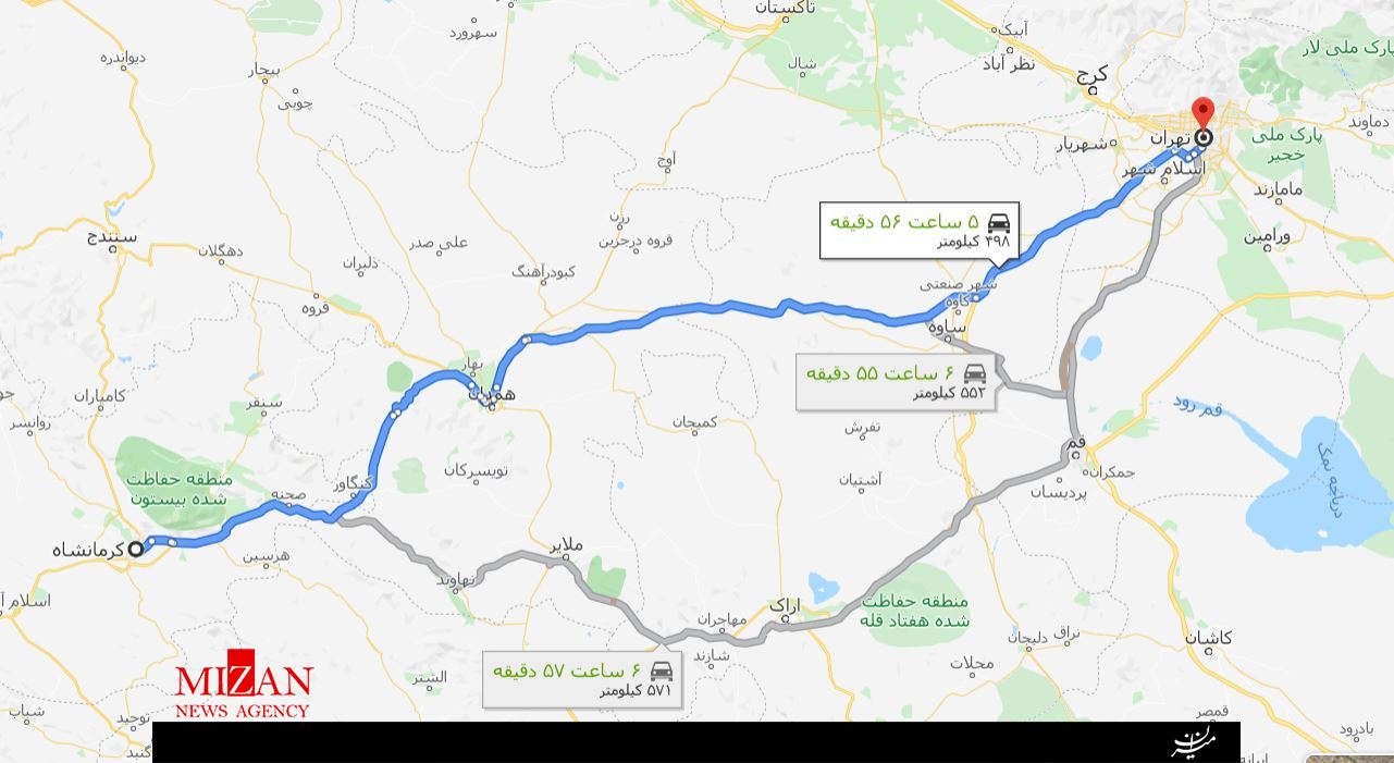 فاصله کرمانشاه تا تهران چقدر است؟ +نقشه سفر