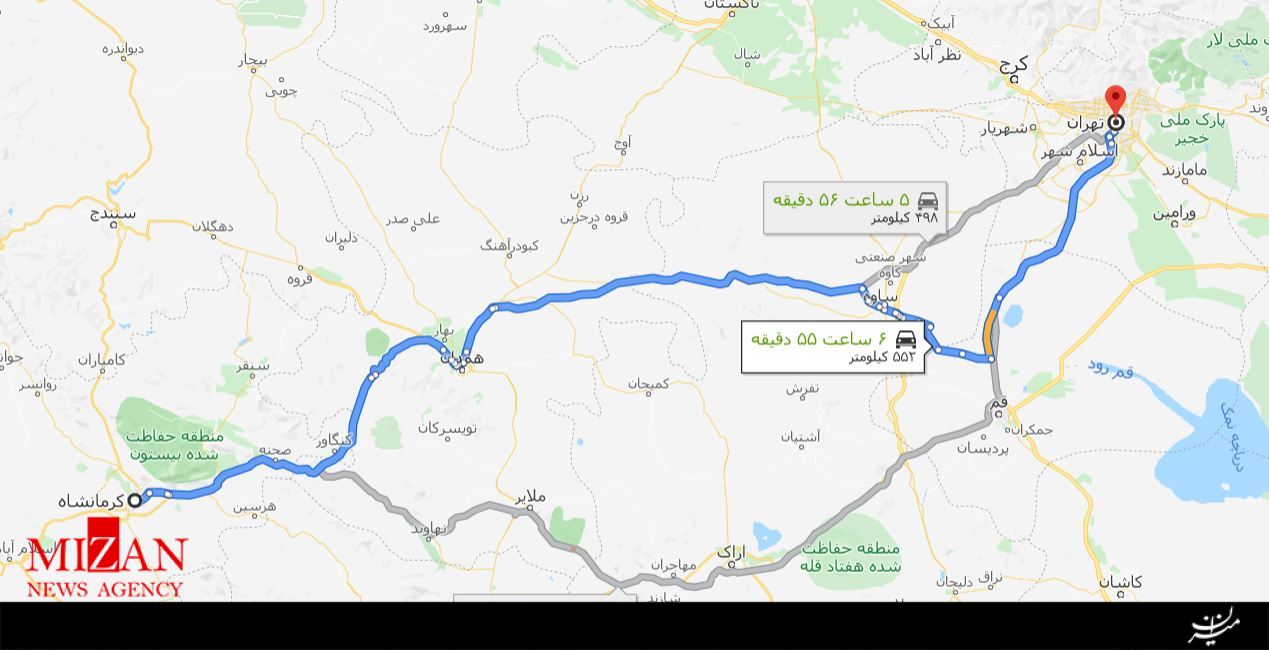 فاصله کرمانشاه تا تهران چقدر است؟ +نقشه سفر