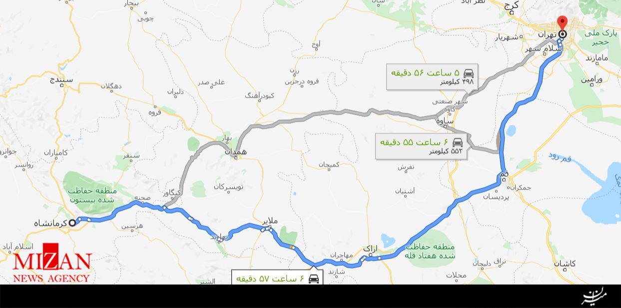 فاصله کرمانشاه تا تهران چقدر است؟ +نقشه سفر