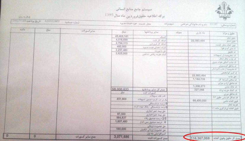 فیش حقوقی مدیرعامل بانک کشاورزی منتشر شد + تصویر