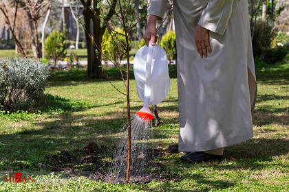 کاشت یک نهال میوه توسط آیت‌الله سید ابراهیم رئیسی به مناسبت روز درختکاری و هفته منابع طبیعی